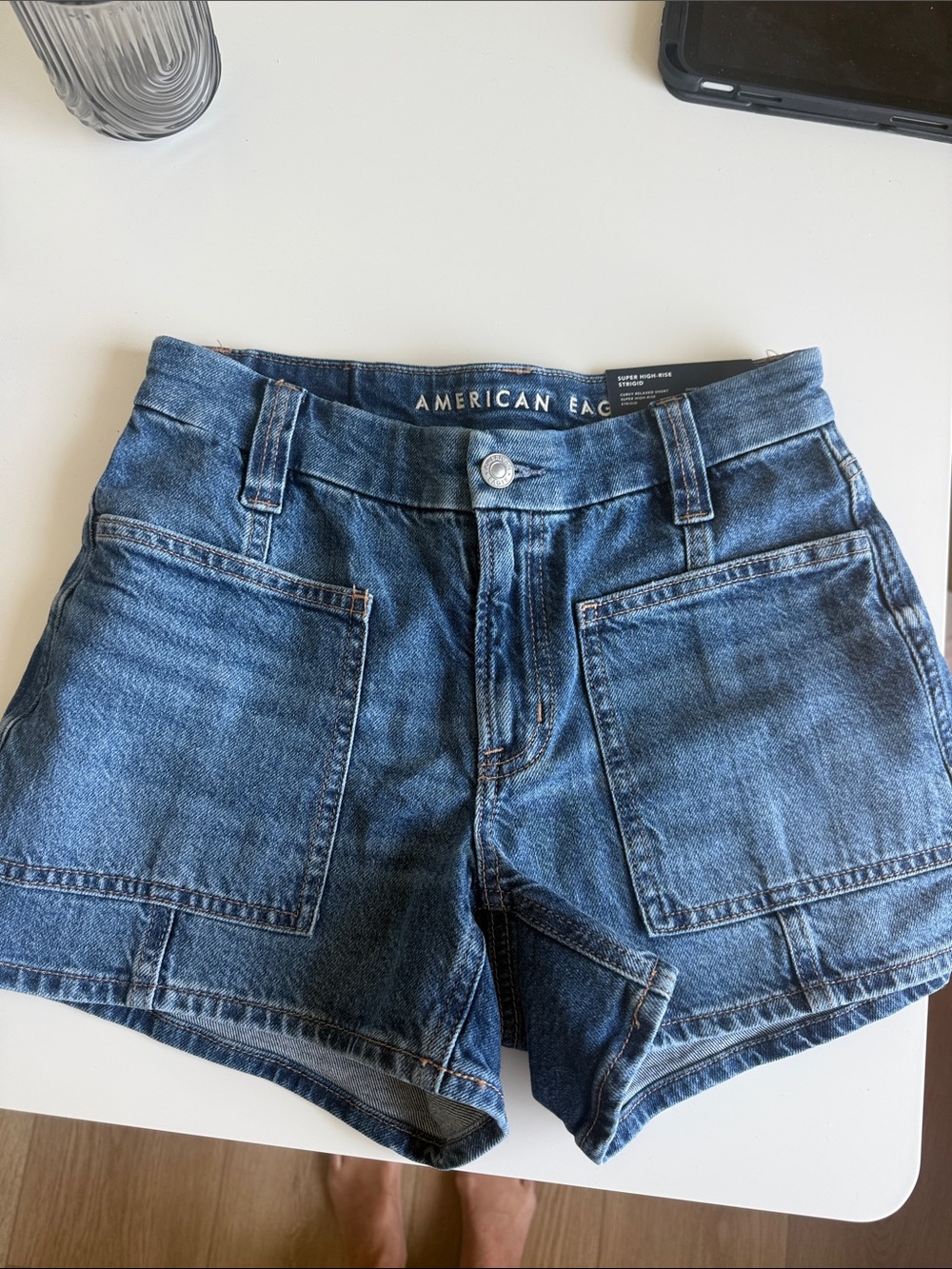 American Eagle Outfitters Blue Denim curvy relaxed Shorts